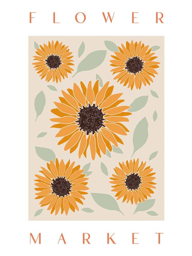 Sunflower Flower Market Colourful Yellow Wall Art