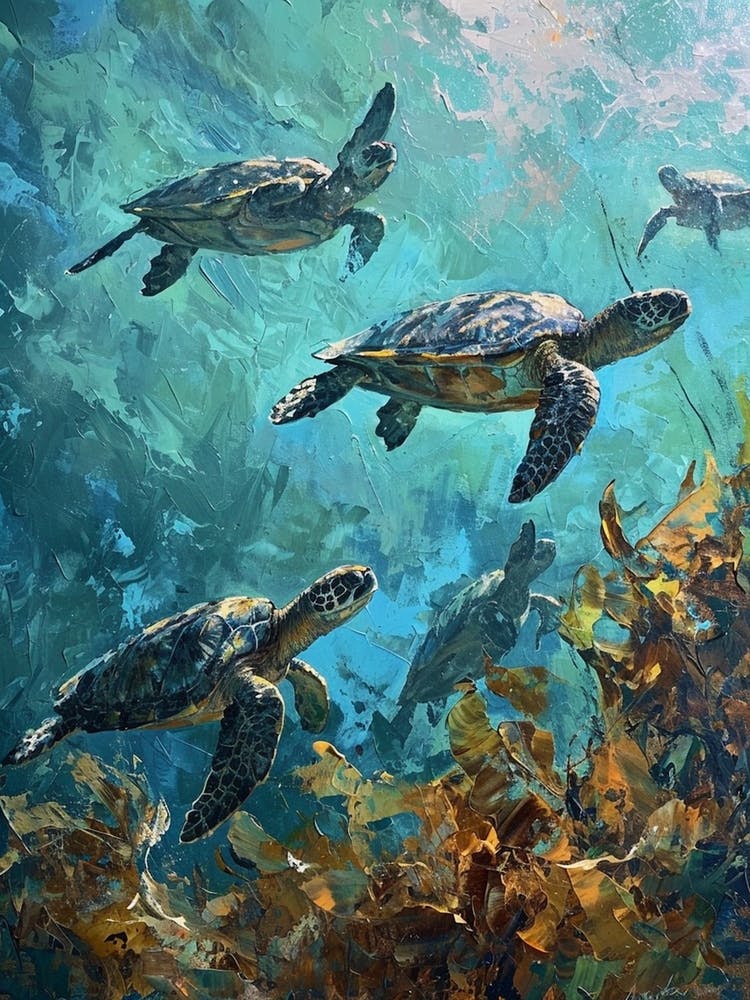 Group Of Sea Turtles Underwater 1