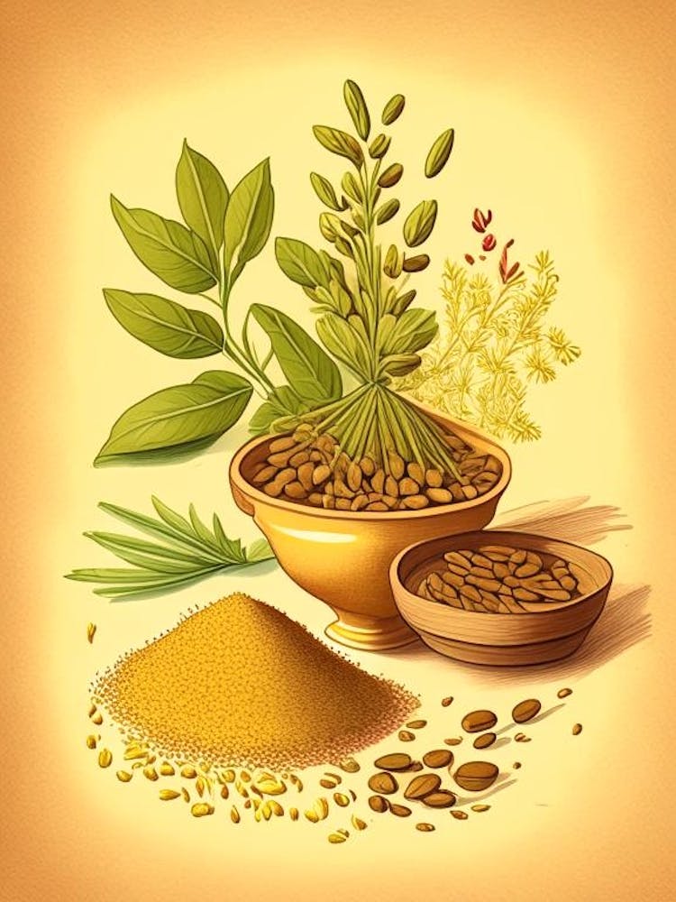 Fenugreek Spices And Herbs Retro Drawing 1