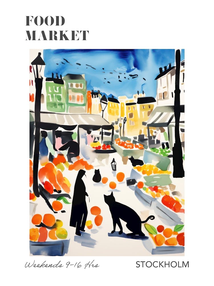 The Food Market In Stockholm 3 Illustration Poster