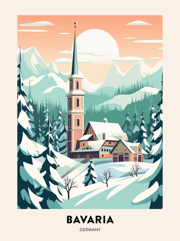 Vintage Winter Travel Poster Bavaria Germany 3