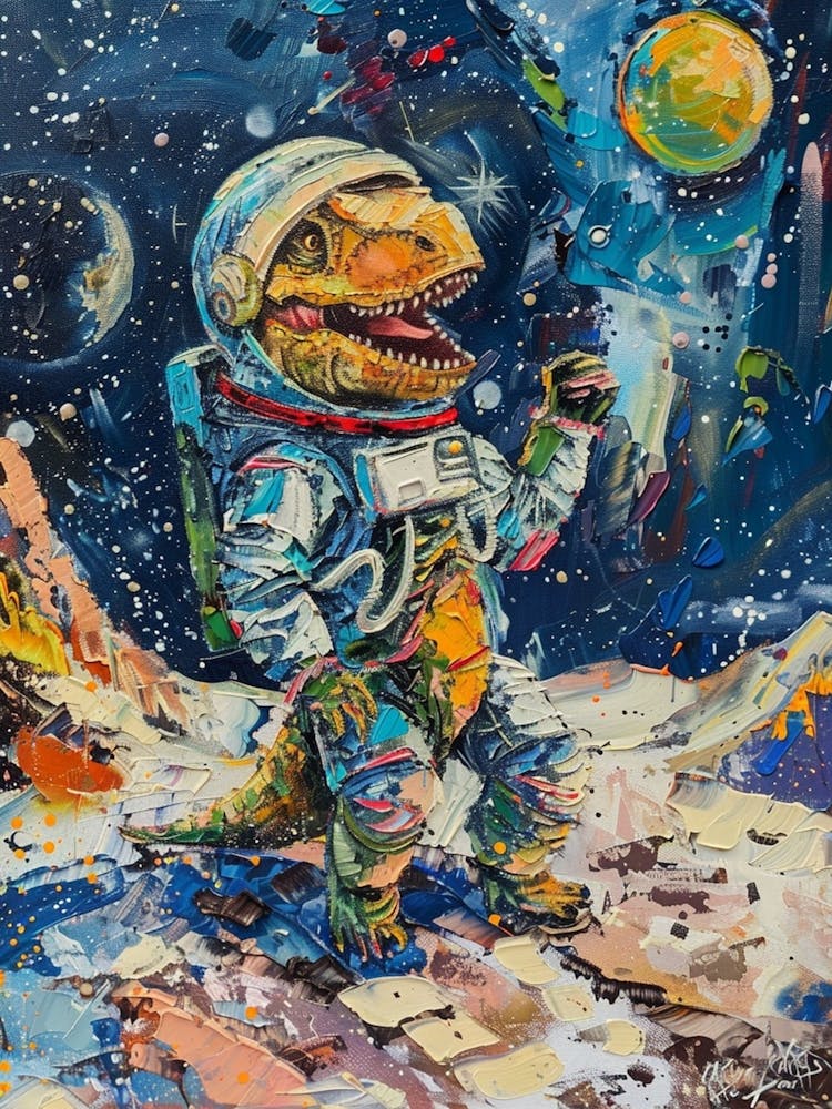 Dinosaur As An Astronaut Painting