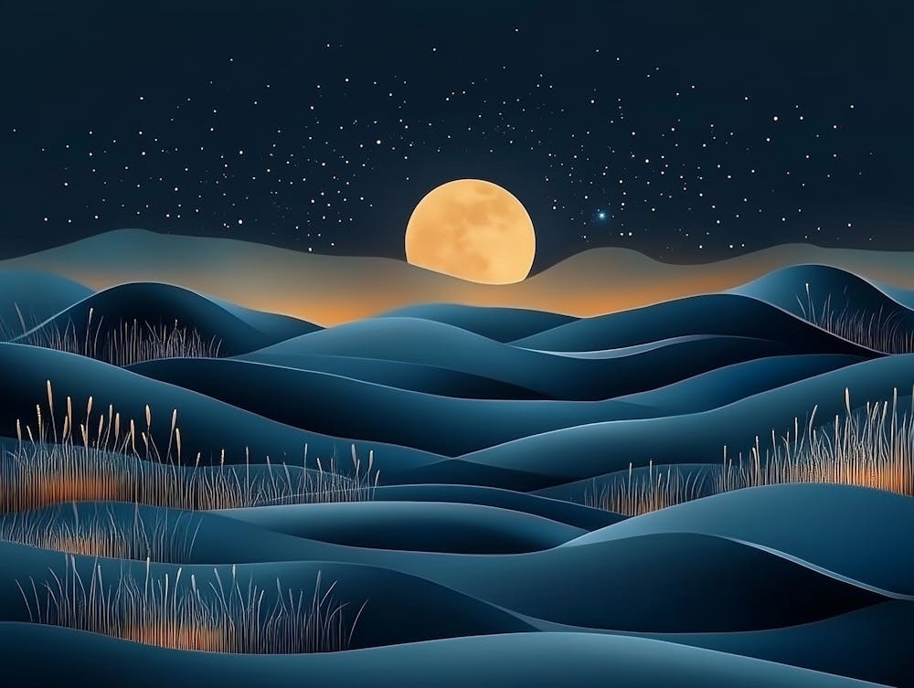Abstract Sand Dunes Landscape With Moon At Night 1