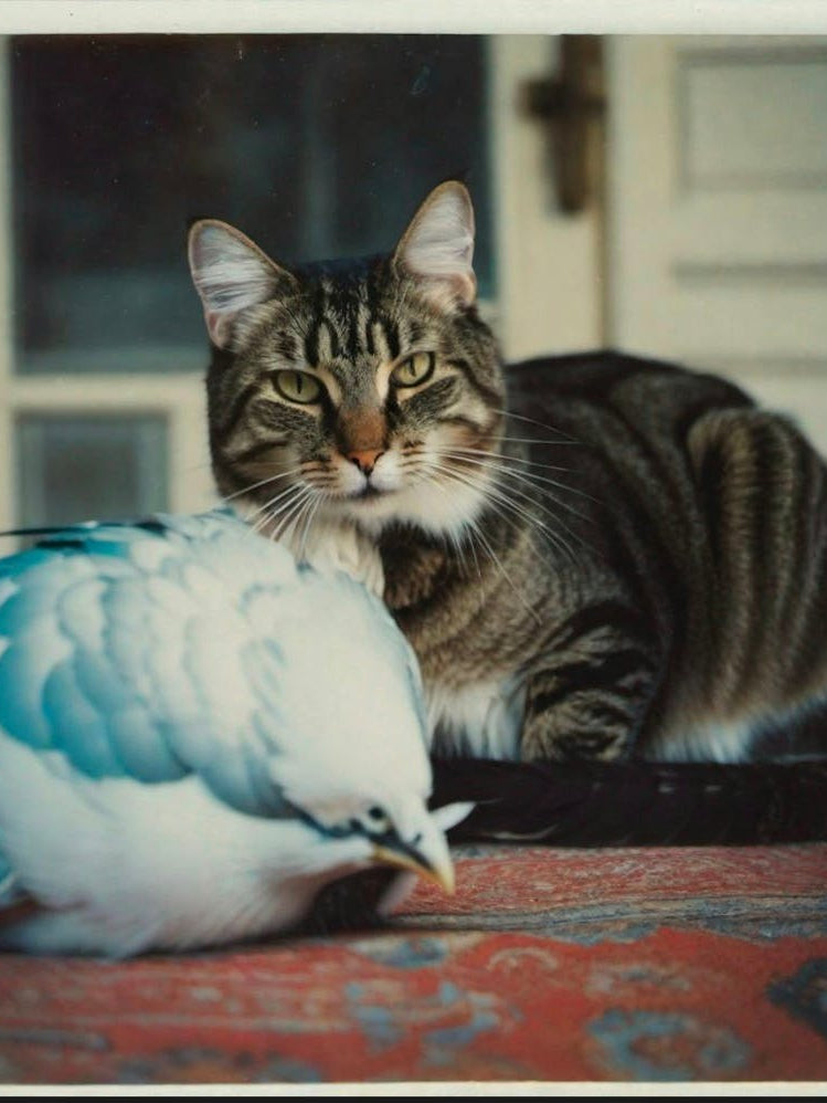 Cat with blue bird