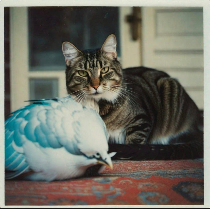 Cat with blue bird