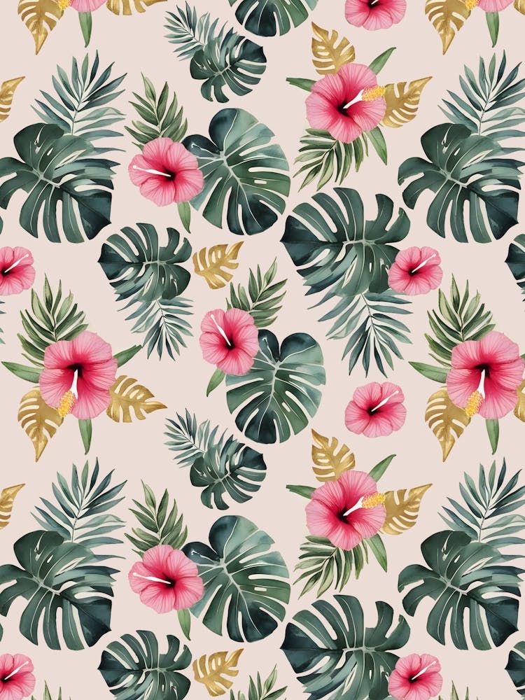 Monstera and Hibiscus Pattern