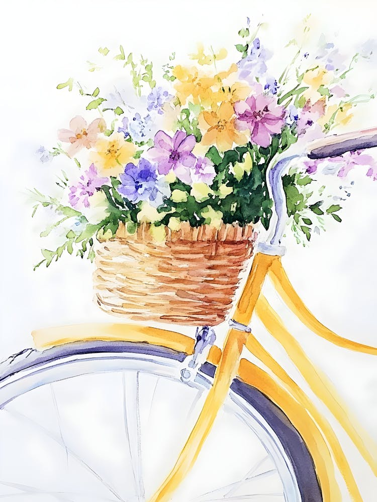 Yellow Bicycle With Flowers