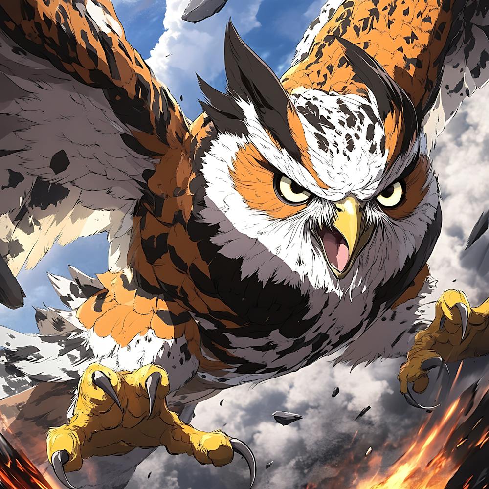 Peinture d'Œuvre d'Art Hibou Anime Agressif 1