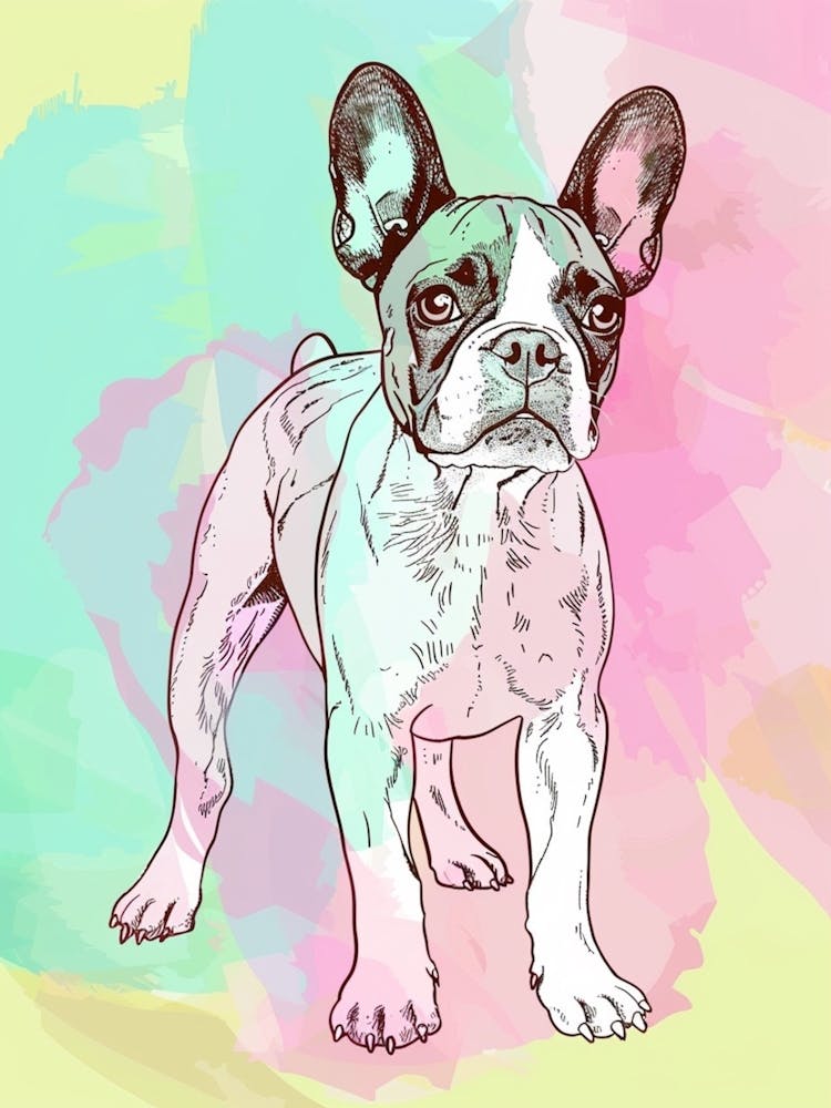 Boston Terrier Dog Pastel Line Painting 1