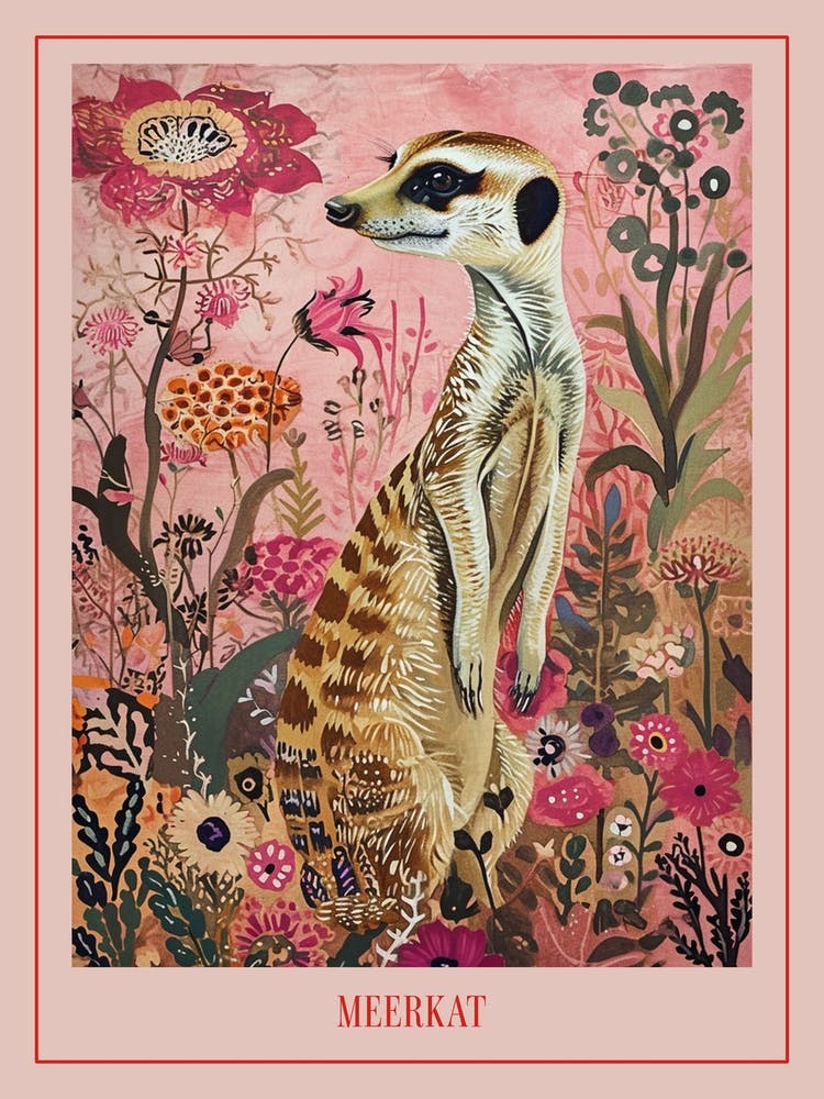 Floral Animal Painting Meerkat 2 Poster