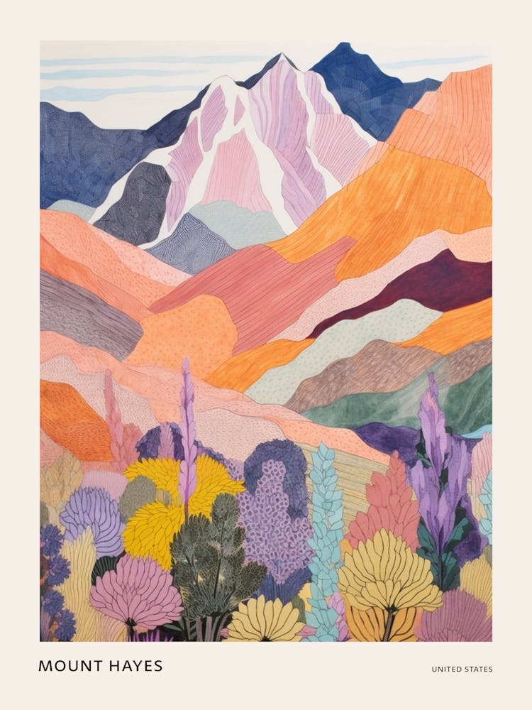 Mount Hayes United States Colourful Mountain Illustration Poster
