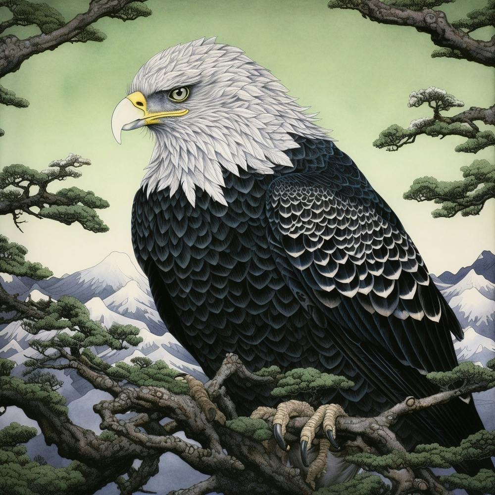 Ohara Koson Inspired Bird Painting Eagle 2 Square