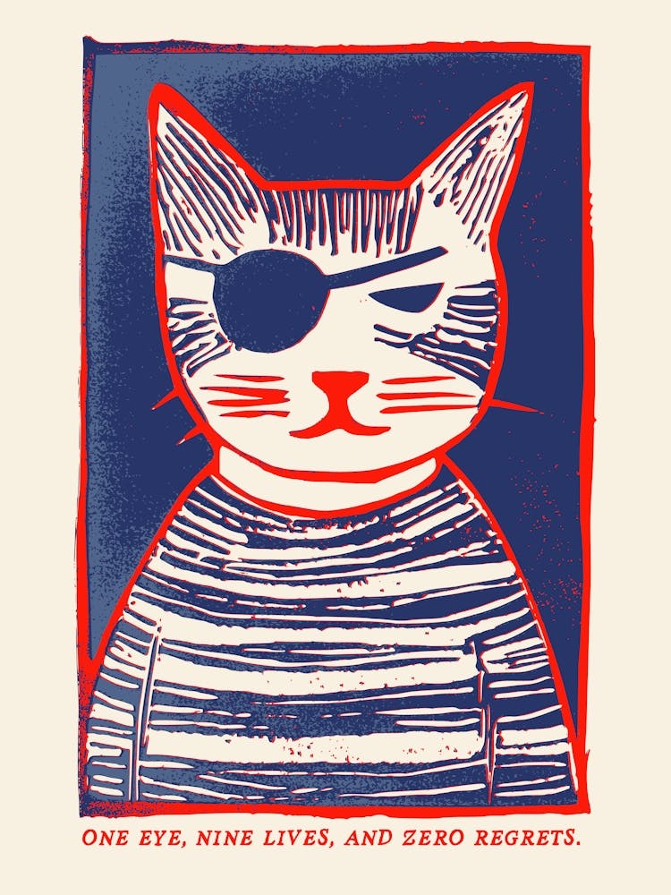 Funny Cat Quote Blue And Red Wall Art Fisherman Aesthetic Risography Print