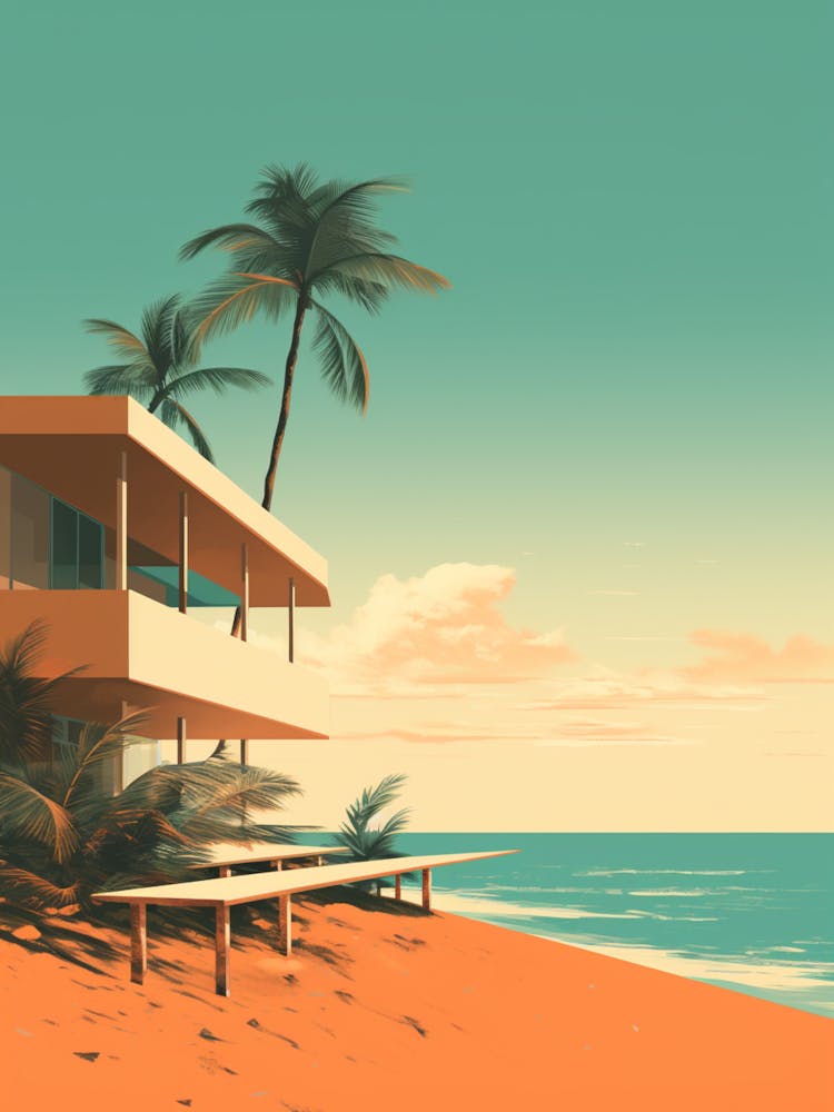 Art Icacos Beach Puerto Rico Mediterranean Style Illustration 1
