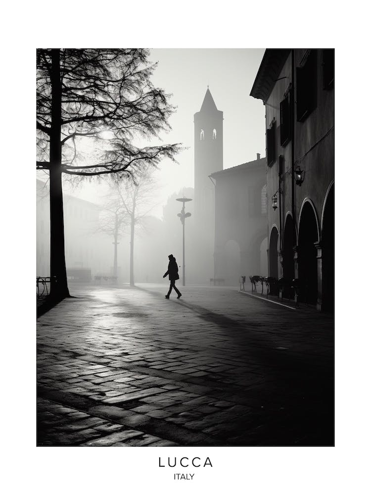 Poster Of Lucca, Italy, Black And White Analogue Photography 1