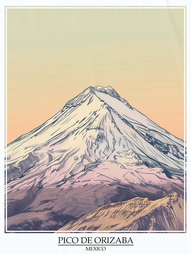 Pico De Orizaba Mexico Color Line Drawing 2 Poster