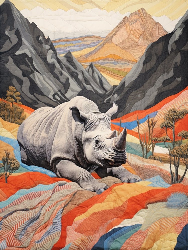 Patchwork Rhino With The Trees 5