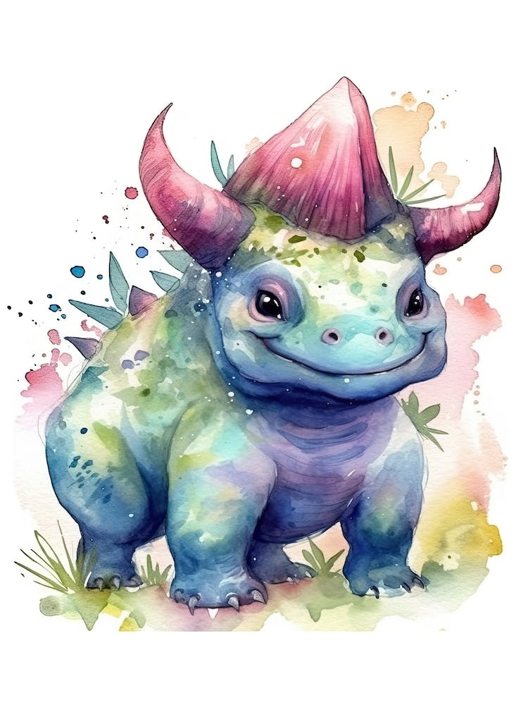 Triceratops Cute Dinosaur Watercolour 4