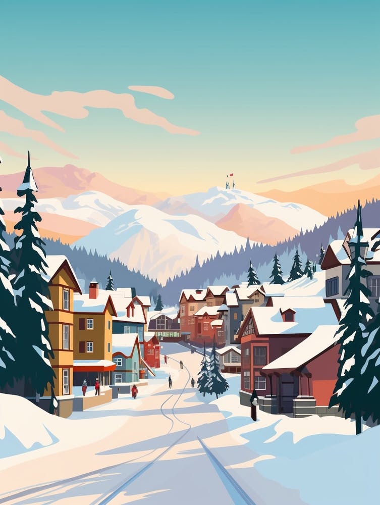 Vintage Winter Travel Illustration Whistler Canada 5