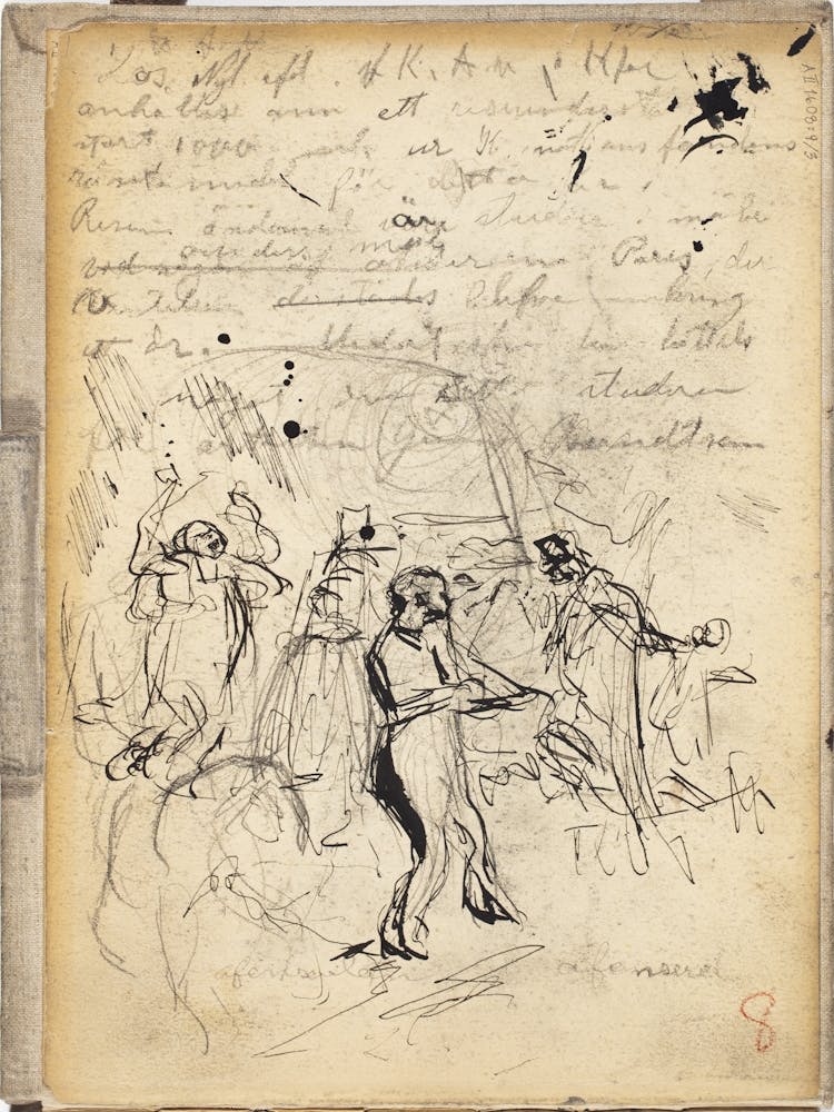 Ihmishahmoja Ja Kirjoitusta, Luonnos, 1889 1891part Of A Sketchbook, By Magnus Enckell