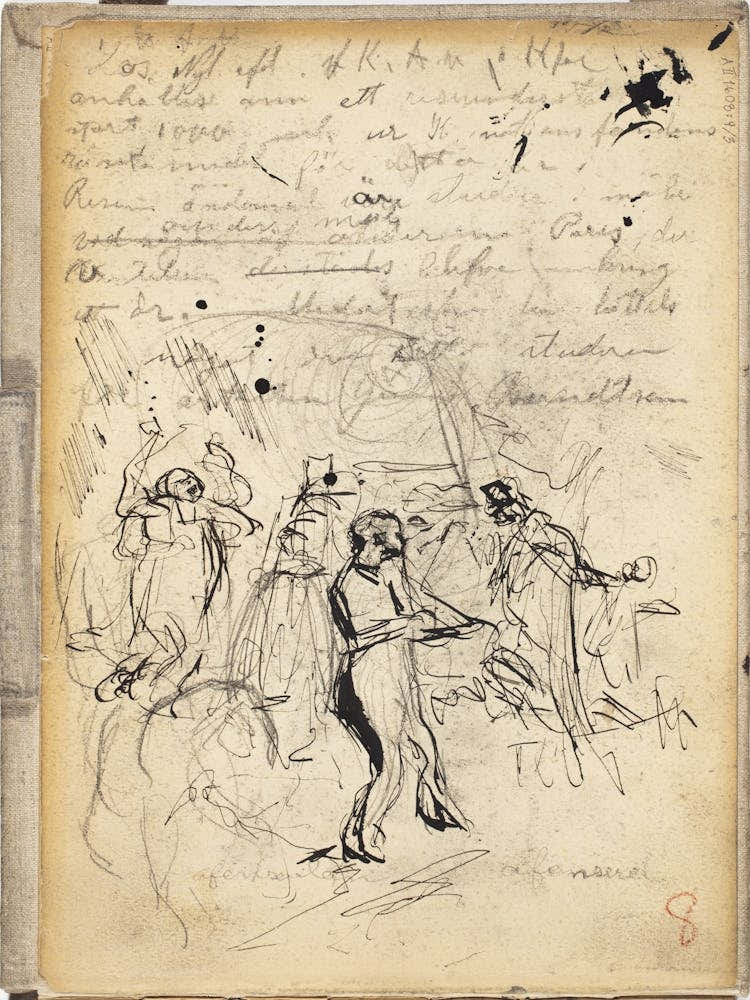 Ihmishahmoja Ja Kirjoitusta, Luonnos, 1889 1891part Of A Sketchbook, By Magnus Enckell