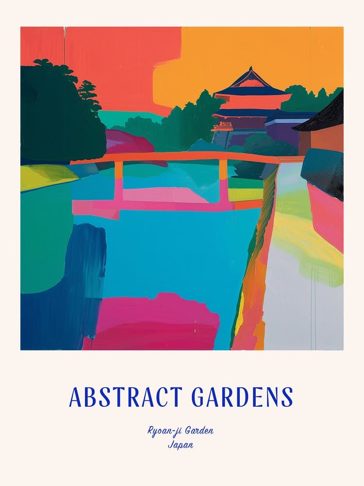Colourful Gardens Ryoan Ji Garden Japan 10 Blue Poster