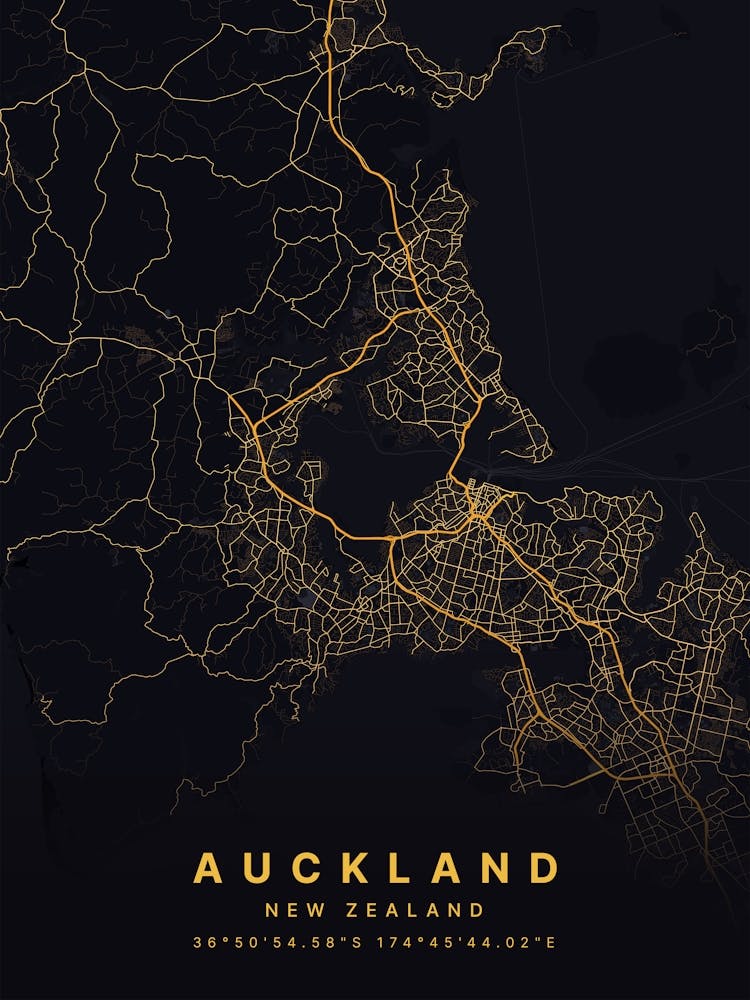 Auckland New Zealand Black And Gold Map