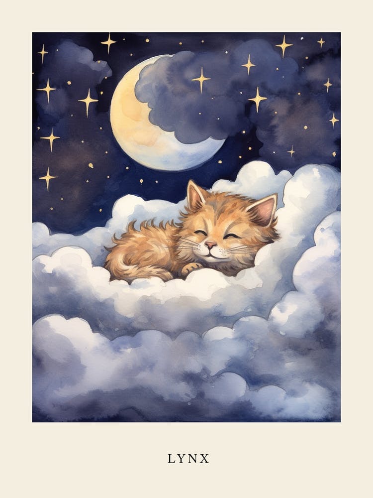 Baby Lynx 3 Sleeping In The Clouds Nursery Poster