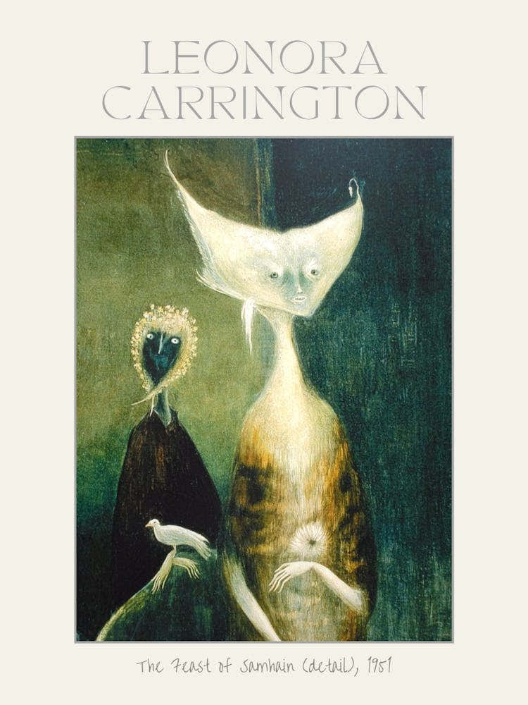 The Feast of Samhain (Detail) Alien Type Figures With Dove by Leonora Carrington 1951 - Surrealism Oil Painting | Mexican Artist | Surreal Intriguing Art in HD Remastered Immaculate Labelled Version