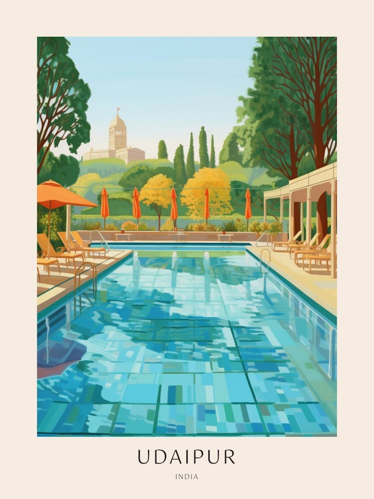 Udaipur India Midcentury Modern Pool Poster