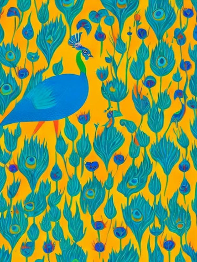 Peacock Midcentury Illustration Bird