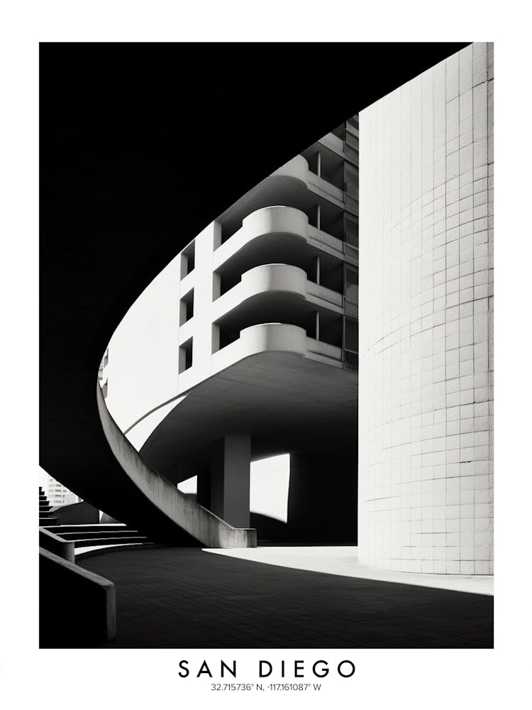 Poster Of San Diego, Black And White Analogue Photograph 3