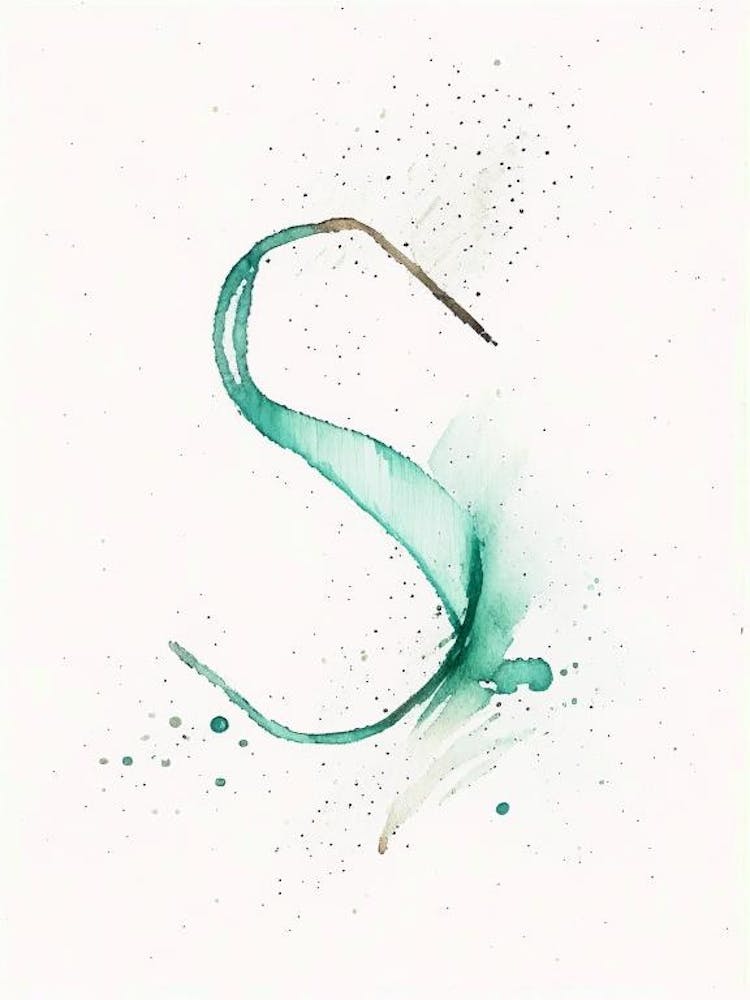 S, Letter, Alphabet Minimalist Watercolour Painting