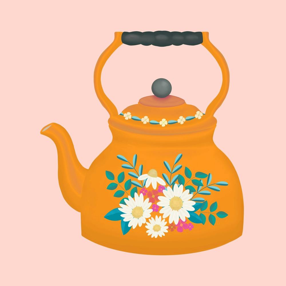 Cottagecore Floral Kettle In Orange Square