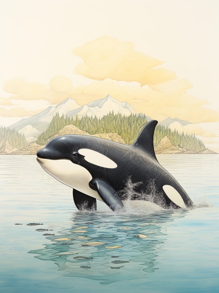 Bright Orca Whale Simplistic Illustration