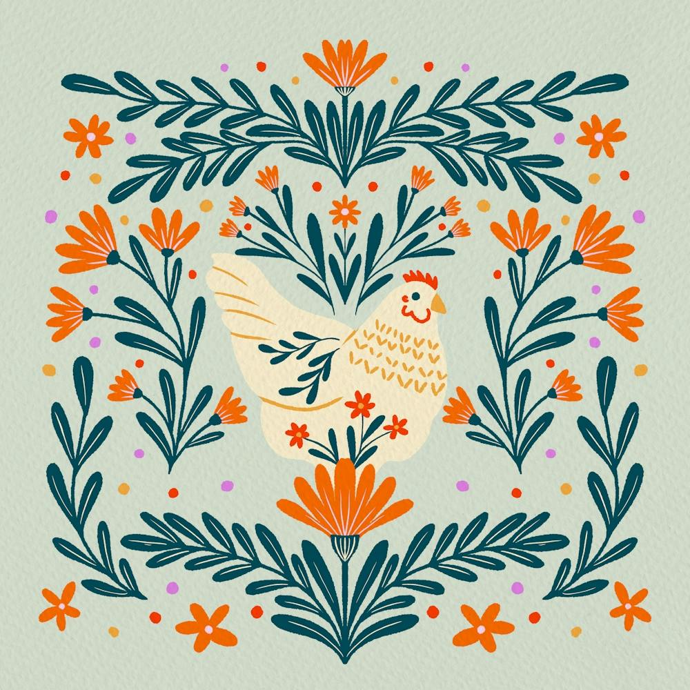 Blooming Chicken Teal And Orange Copy