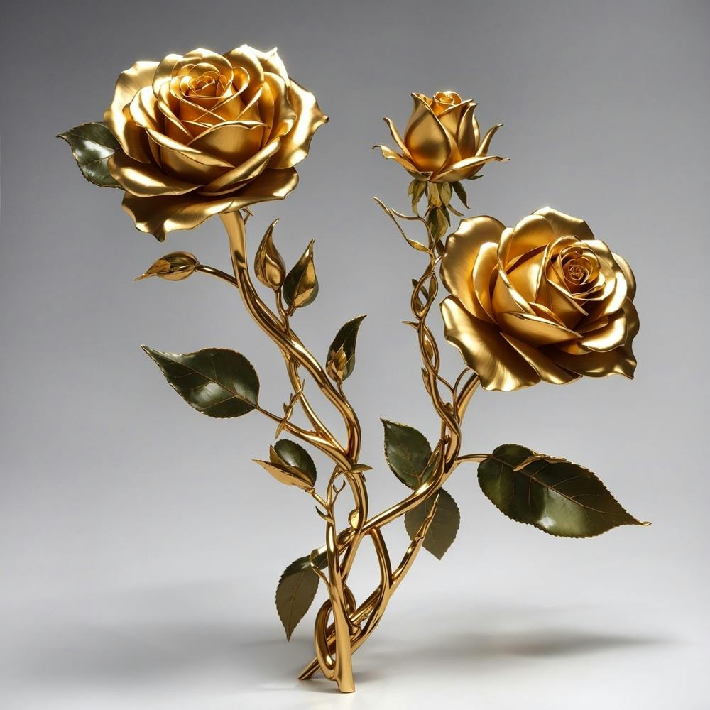 Dreamshaper V7 A Twisted Golden Rose With A Stem And Leaves Th 3