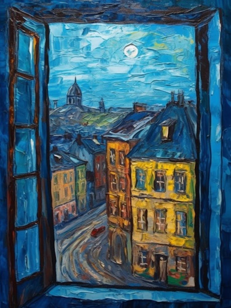 Window View Of Stockholm Sweden In The Style Of Expressionism 3
