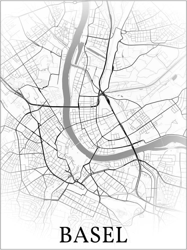 Basel, Switzerland, City Map, Black And White Fade Design