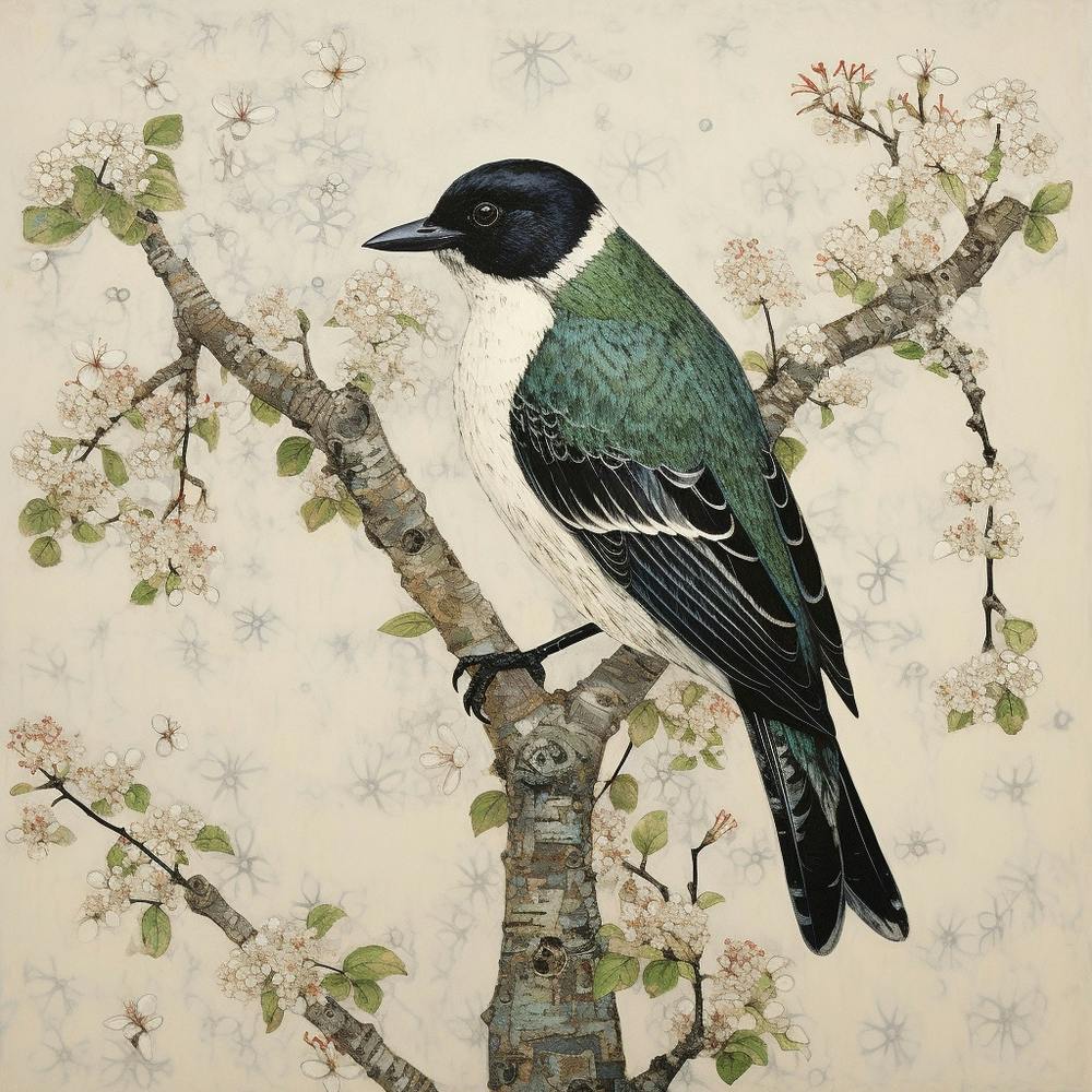 Ohara Koson Inspired Bird Painting Bluebird 2 Square