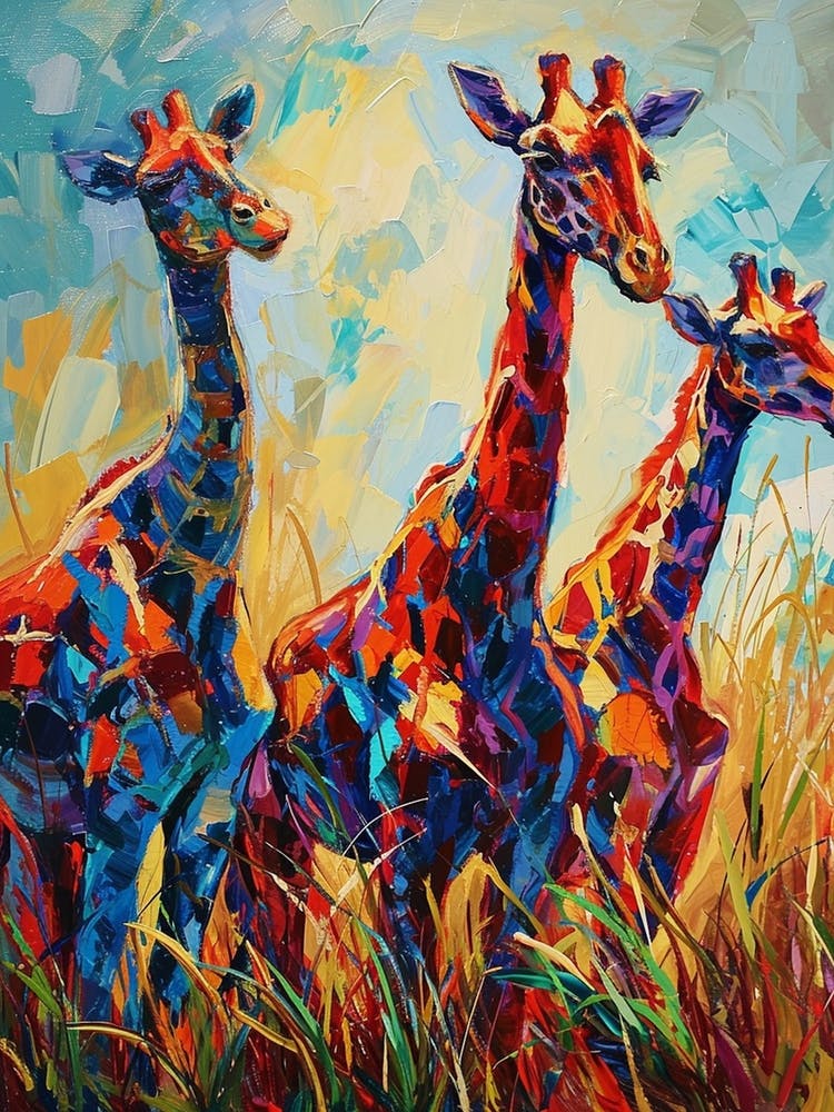 Giraffe Herd In The Grass