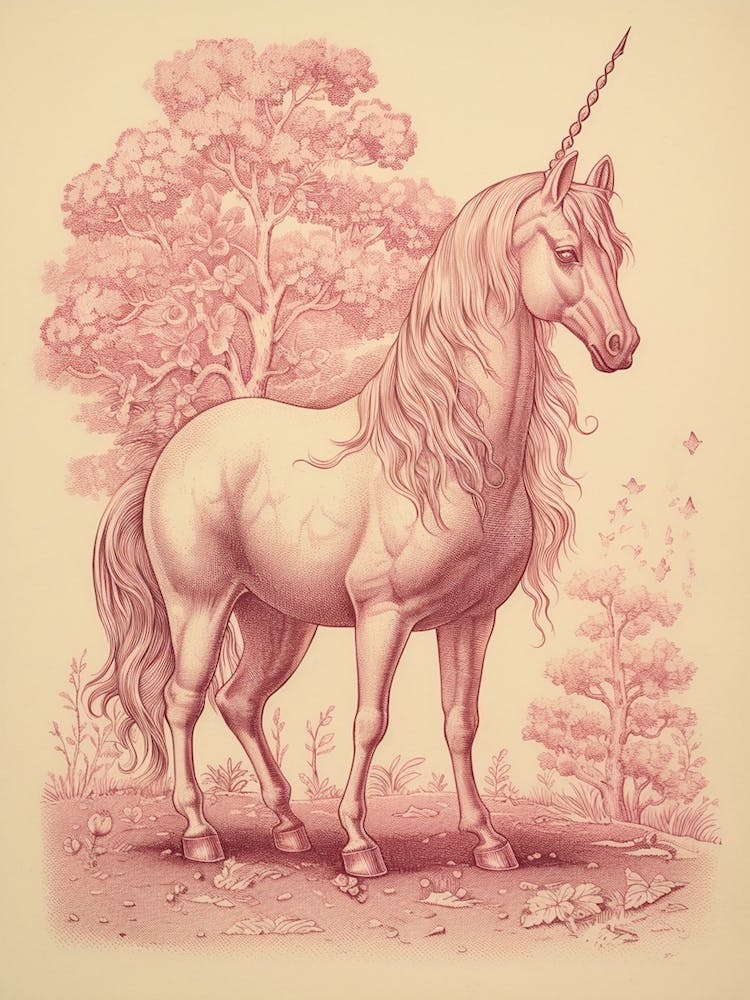 Pink Pegasus Vintage Etching