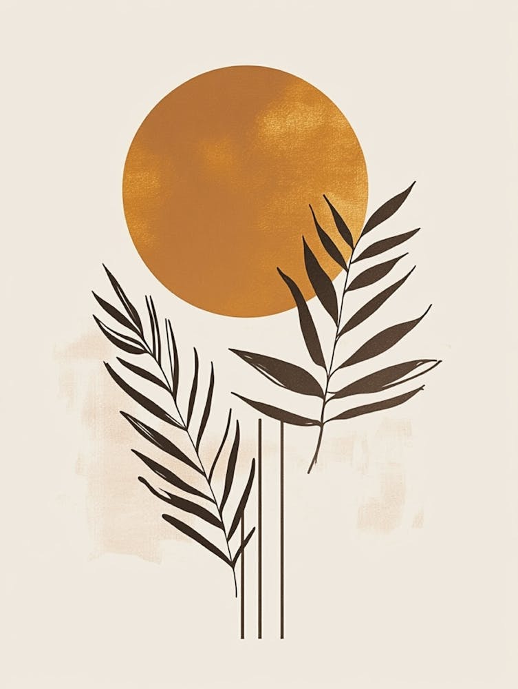 Sunset With Palm Leaves