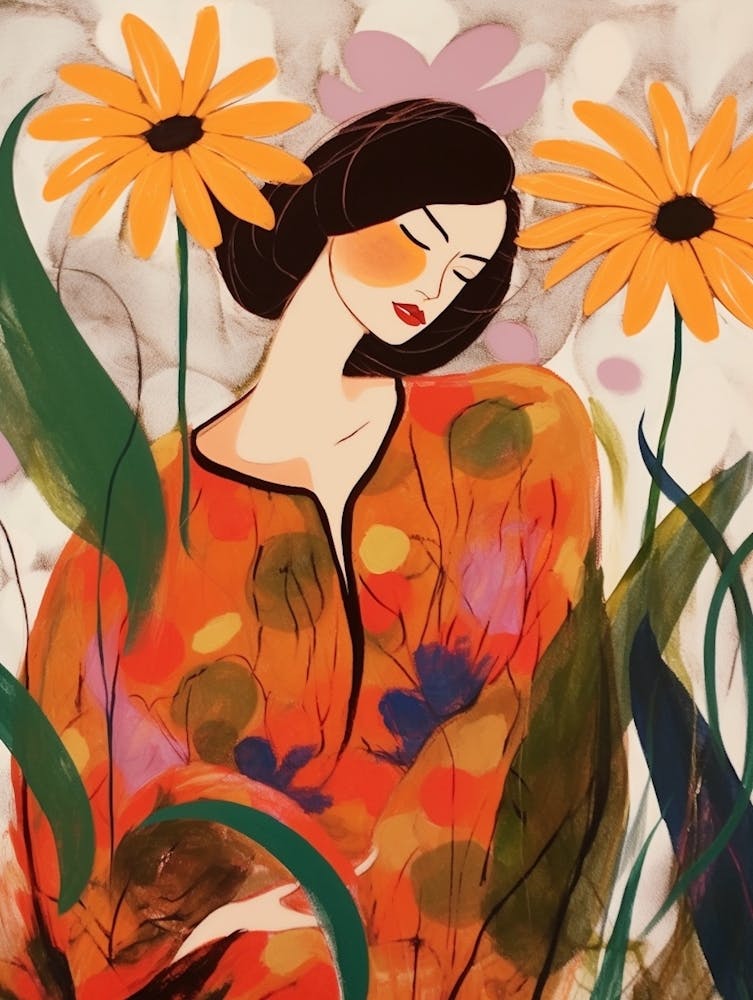 Woman With Autumnal Flowers Black Eyed Susan 3