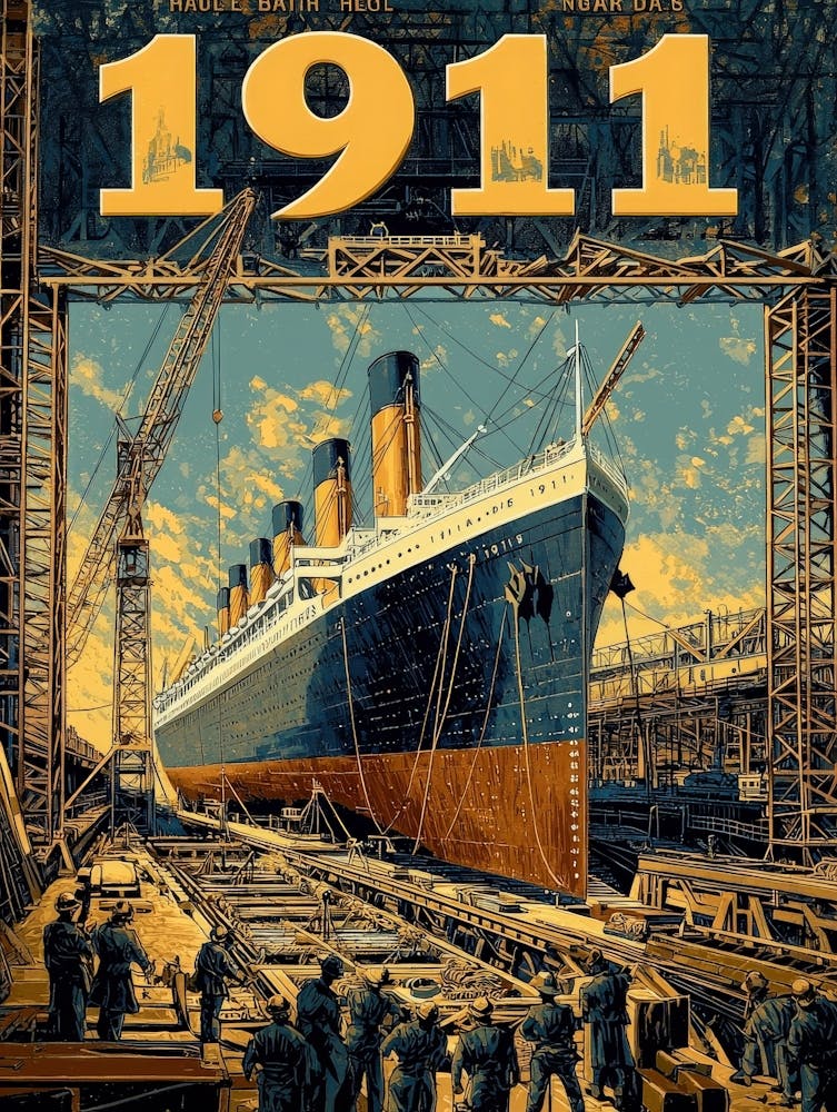 Aihrgdesign A Vintage Engineering Poster Showing The Titanic 8