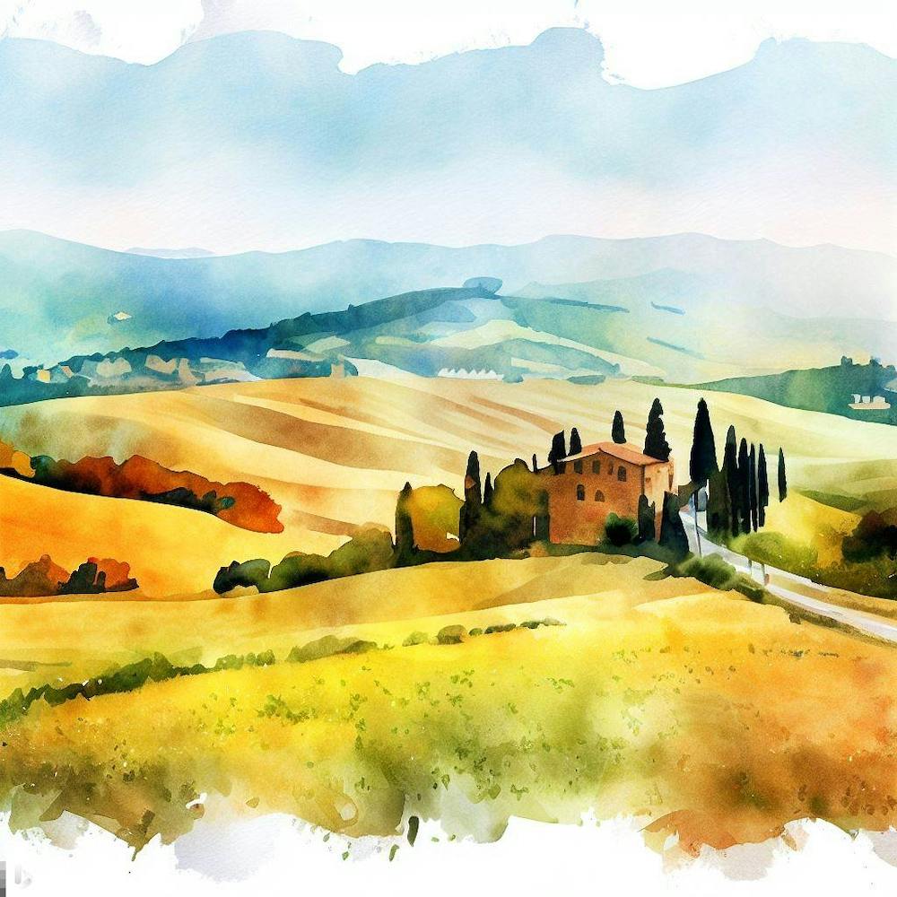 Aquarell der toskanischen Landschaft