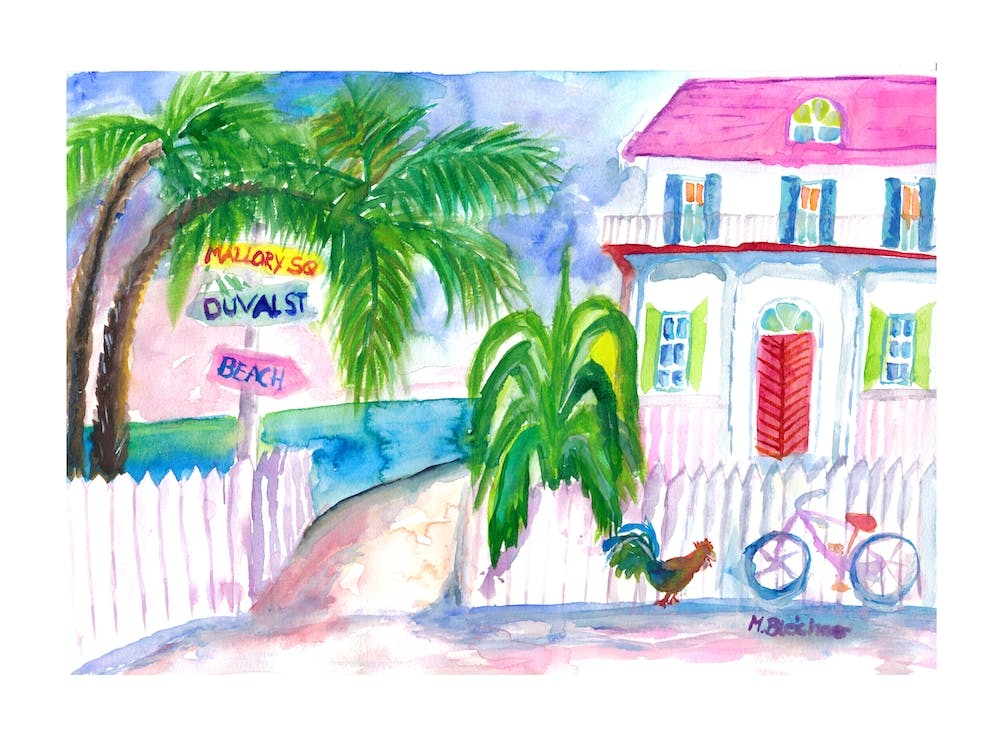 Key West Pink House And Signpost