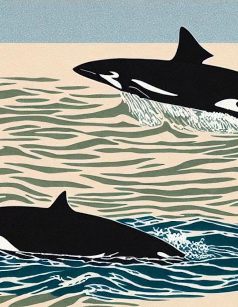 Orca (Killer Whale) II Linocut