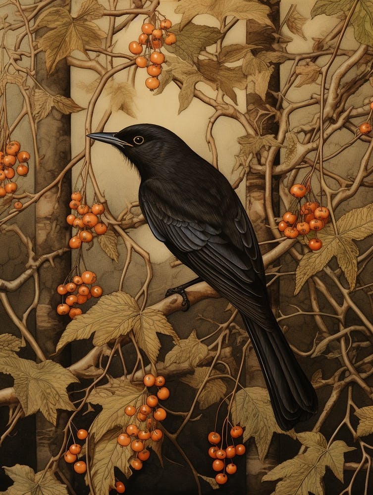 Dark And Moody Botanical Robin 1