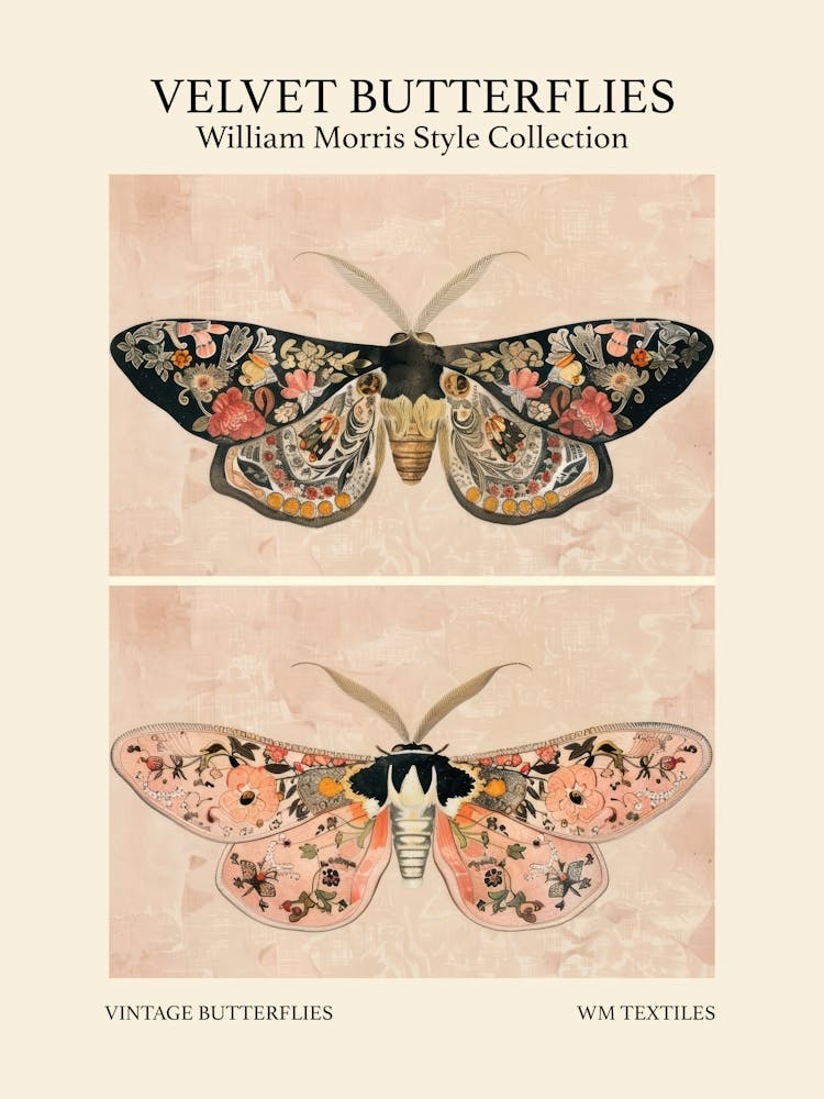Velvet Butterflies Collection Vintage Butterflies William Morris Style 5